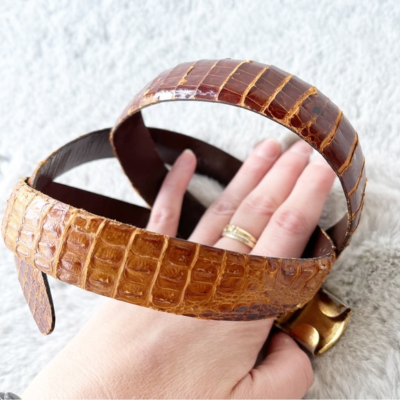 VINTAGE Brown Reptile Leather Belt Size 40 - Picture 3 of 8
